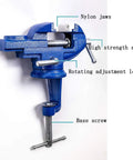 Mini Home Clamp-On Vise With Nylon Jaws, 2-Inch Jaw, 2.2-Inch Opening, Lightweight 1470g, The Go-To Tool For Electronics, Jewelry, Hobby, Model Making And Small Bench Projects blue clamp-on vise with swivel base