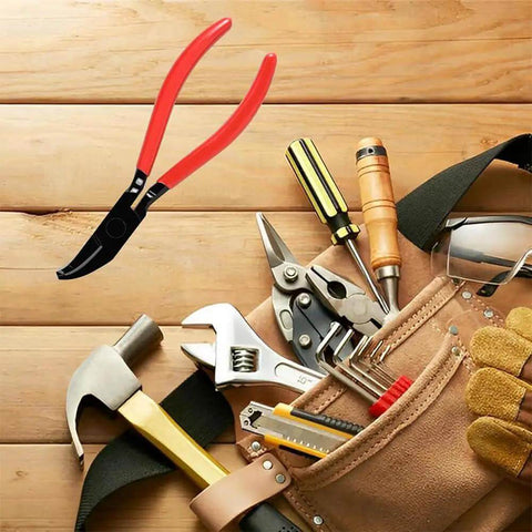Three Piece Sheet Metal Bender Pliers Set For Roofing And HVAC Ductwork with tools on wooden surface