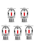 Five Pack Heavy Duty Chrome Brass Fire Sprinklers Automatic Thermal Trigger Built Like A Tank For Home And Business Up To Sixty Eight Degrees Celsius Three Quarter Inch Upright Design, showing chrome brass construction and thermal triggers.