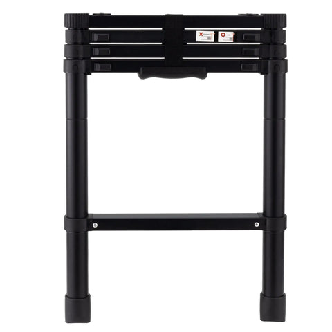 RV Telescoping Bunk Bed Ladder With Mounting Brackets Lightweight Aluminum Collapsible Construction 60 Inch Reach 300 LB Capacity No Fuss Fold And Stow For Campers folded black aluminum ladder with mounting brackets