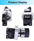 2 Pack 22mm 2 Position Maintained Selector Switch 1NO 10A 440V Latching Rotary Switch With Metal Head For Industrial Control Panels And Machine Control Push Button Style HB2 BD21, side and rear views