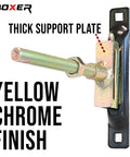 Beefy E Track Heavy Duty Spare Tire Mount 5 Inch Bolt Hanger for Enclosed Trailers with thick support plate and yellow chrome finish