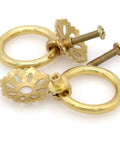 Set Of 6 Vintage Gold Brass Ring Pulls With Hollow Dome Base Flower Like Design For Cabinets Solid Brass Hardware
