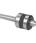 Lathe live center MT1 with triple bearings; silver steel body and knurled ring