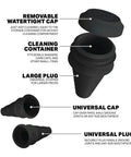 Cleaning Plugs Pro Set With Silicone Stoppers and Cleaning Container, featuring universal caps and plugs for glassware pipes.