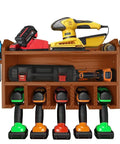 Cordless Drill Organizer Rack Wall Mounted Power Tool Storage Five Hanging Slots Wooden M003W2 Vertical Design
