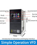 380V Economical VFD Drive Inverter For Motors 0.75kW To 2.2kW Speed Controller With 50Hz Output DC And AC Inverter Easy Install No Brainer Setup High Torque Startup Energy Saving Motor Controller front panel, 72x119x142mm