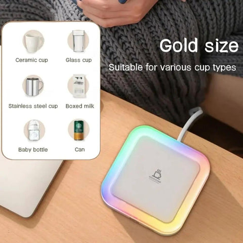 Skip The Stale Cup Stress Hooking Up This Usb Coffee Mug Warmer For Three Speed Temp Control And A Super Chill Night Light showing suitable cup types.