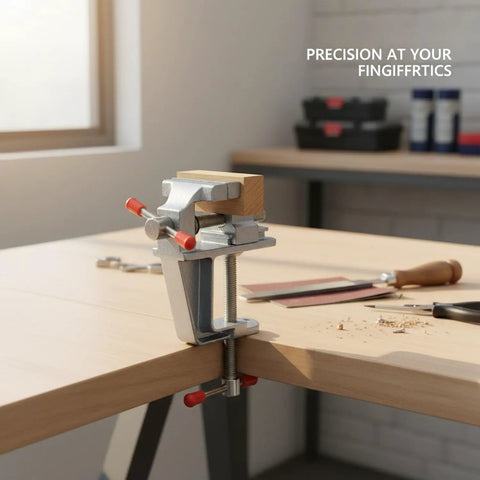 Rock Solid Portable Aluminum Bench Vise for Small Parts Desktop Clamp for Drilling and Filing Hands Free Stability to Lock Tiny Pieces in Place Handy Compact Vise Clamp for Precise Work, aluminum bench vise clamped to a table