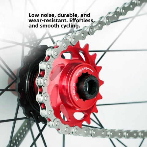 CNC Aluminum Freewheel Cog Set 16T Or 18T For MTB And Fixed Gear Hubs Red Finish Includes Spacer Rings And Lockring All In One
