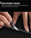 User handling craft knife against ruler, Pro Grade Craft Knife Set With 29 Blades In A Sturdy Storage Case For Artwork Scrapbooking Stencil Architecture Modeling Wood And Leather Projects Ideal For Fine Detail.