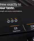 Fully Automatic Espresso Machine With Ceramic Burr Grinder Offering Straight Up Perfect Bean To Cup Coffee Through No Sweat One Touch Brewing And Creamy Milk Frother control panel showing espresso and coffee options.