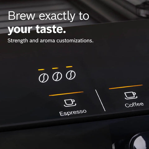 Fully Automatic Espresso Machine With Ceramic Burr Grinder Offering Straight Up Perfect Bean To Cup Coffee Through No Sweat One Touch Brewing And Creamy Milk Frother control panel showing espresso and coffee options.