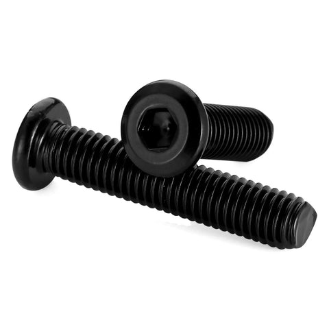 M5 X 30mm Socket Cap Allen Bolts with Flat Round Head, Black Oxide Finish, Full Thread, Carbon Steel, Hex Drive 4mm, Close-Up View