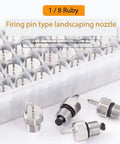 Front view of stainless steel 1/8 Ruby landscape spray nozzle fittings with O-rings.