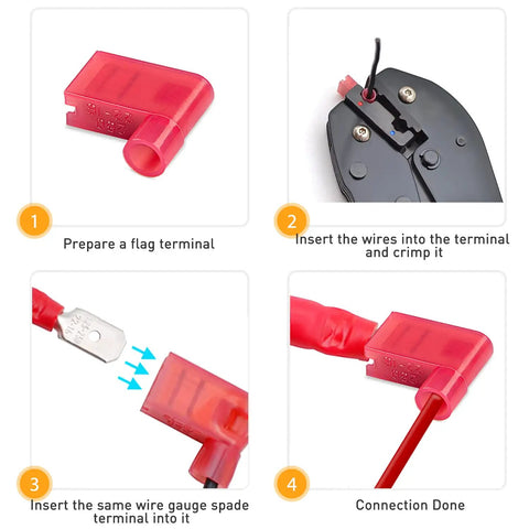 Step-by-step guide using 110 Piece Nylon Flag Spade Female Insulated Quick Disconnects Assortment Set for DIY wiring.