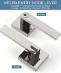 Three Piece Door Knob Set With Lock And Key In Polished Chrome showing keyed entry levers for indoor and outdoor use