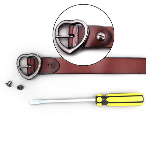 Slick Gun Metal Chicago Binding Screws, Clutch 36 Piece M5x6mm Nickel Plated Rivet Kit with heart buckle and screwdriver.