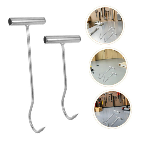 Heavy Duty T Handle Manhole Cover Hooks For Sewer And Septic Tanks Hella Tough Metal Lifters viewed from two angles, showcasing their metal construction.