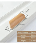 Wooden Cabinet Drawer Pull Handles For Wardrobes And Furniture Knobs With Natural Wood Grain Finish, dimensions shown
