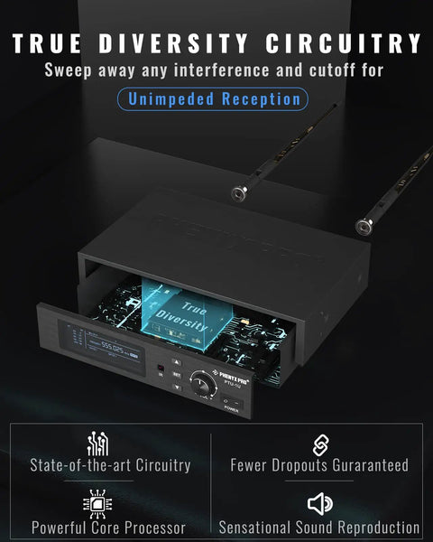 True Diversity UHF Wireless Microphone System With Auto Scan And 1000 Tunable Channels Single Cordless Handheld Mic internal view