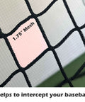 Close-up of 1.75 inch mesh Baseball Batting Cage Net With Extra Striking Net For Backyard Or Indoor Use, 35 ft long, netting detail.
