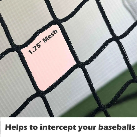 Close-up of 1.75 inch mesh Baseball Batting Cage Net With Extra Striking Net For Backyard Or Indoor Use, 35 ft long, netting detail.