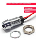 Tough As Nails 8mm Waterproof LED Metal Status Indicator Light Prewired For Wide Voltage 12 24V And 110 220V IP65 Rated All Weather Build For Industrial Equipment Automotive Dashboards And Outdoor Gear with 8mm washer, nut, and wiring