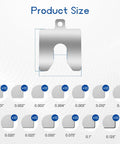 130 Pcs Slotted Stainless Steel Shim Kit 2 By 2 Inch With 13 Thicknesses For Precision Leveling And Calibration Of Machine Tools Pro Grade Shim Set For Machining And Tooling display of shim sizes and thicknesses