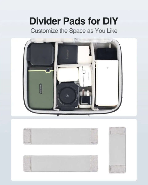 Divider pads inside a Large Electronic Organizer Travel Case With Hella Roomy Interior Rock Hard Shell Eva Protection For Chargers Cables And Tablets Up To 11 Inches Grab Bag Style With Shoulder Strap.