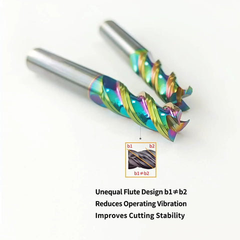 Carbide End Mills Set 3 Flute 3 Eighths Inch Shank DLC Coated CNC Milling Bits For Aluminum Unequal Flute Design