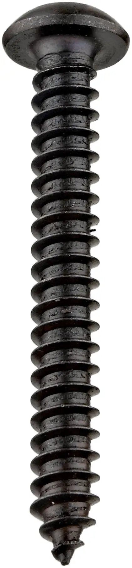 Tough As Nails Alloy Steel Sheet Metal Screws With Black Oxide Finish And Button Head Featuring Inline Hex Drive For Thin Gauge Metals And Resin Plywood Pack Of Twenty Five Made In USA Works Like A Charm, close-up view.