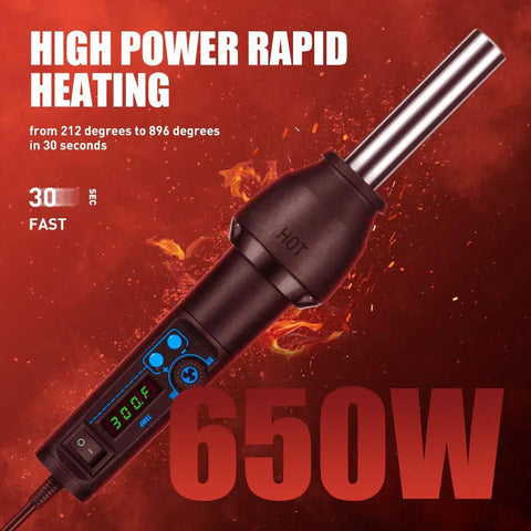 650W Heat Gun Kit With Digital LED Display showcasing the adjustable temperature feature, ideal for DIY crafts and more.
