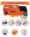 Wellzoom No Sweat 3D Filament Extruder Machine accessories including power cord, container, screws, and tools.