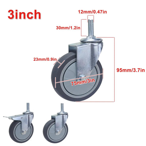Heavy Duty Caster Wheels With Safety Brake Non Marking Swivel Casters For Heavy Furniture And Office Equipment, 3 inch size, durable material.