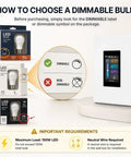 Image showing how to choose a dimmable bulb with a Slick Smart Dimmer Switch With A Nifty LCD Touchscreen And Ultra Smooth 100 Level Brightness Control Built For No Fuss Home Automation Works Flawlessly With Alexa And Google Home For Quick Multi Gang Upgrades.
