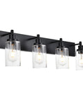 4 Light Black Vanity Lights Over Mirror With Seeded Glass Shades Sleek Modern Wall Mount Bath Fixture For Bedroom Kitchen Hallway E26 Base Dope Home Decor