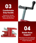 Heavy Duty Cast Iron Pipe Clamps 4 Pack For Real Woodworking Tough As Nails Jig And Wood Glue Press showing ergonomic grip handles and stable base.