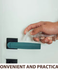 Hand using a spray bottle on a Heavy Duty Green Plastic Oven Handle Replacement for Commercial Food Service Equipment.