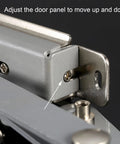 Close-up of Kitchen Cabinet Door Flap Up Support Furniture Hinge, showing screw adjustment for door panel movement