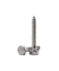 Rock Solid Stainless Steel Lag Screws And Bolts 20 Pack 3/8 Inch By 2-1/2 Inch Hex Head Fasteners laid side by side on a white background.