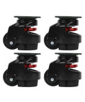Heavy Duty 4 Pack 360 Degree Swivel Leveling Casters Retractable Furniture Rollers with black wheels and height adjustment feature.