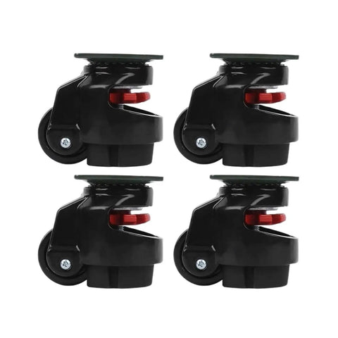 Heavy Duty 4 Pack 360 Degree Swivel Leveling Casters Retractable Furniture Rollers with black wheels and height adjustment feature.