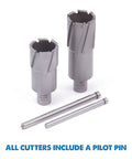 Cyclone Carbide Tipped Annular Cutter, 15/16 Inch Diameter, 3 Inch Depth Of Cut, Weldon Shank, with included pilot pins