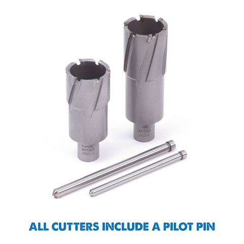 Cyclone Carbide Tipped Annular Cutter, 15/16 Inch Diameter, 3 Inch Depth Of Cut, Weldon Shank, with included pilot pins
