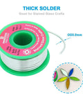 3.0mm Lead Free Solder Wire For Stained Glass Crafting shown with a reel and delicate glass artwork example.