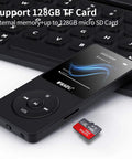 Dope 32GB MP3 Player With Bluetooth 5.3 next to a keyboard, showcasing micro SD expansion up to 128GB.