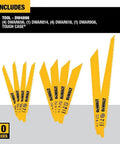 Bi Metal Reciprocating Saw Blades Kit, 10 Piece Set, 6 to 9 Inch, yellow blades displayed with product details
