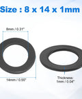 75 Pieces M8 Flat Washers 304 Stainless Steel Black Finish Inner Diameter 8mm Outer Diameter 14mm Thickness 1mm Round Metal Washers For Screws And Bolts Outdoor Construction Rust And Corrosion Resistant shown with size dimensions