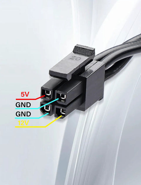 ATX Mini 4 Pin To Dual SATA 15 Pin Adapter Extension Cable For Mechanical HDDs SSDs And Optical Drives Seventeen Point Nine Inch Length close-up, 20AWG flat cable
